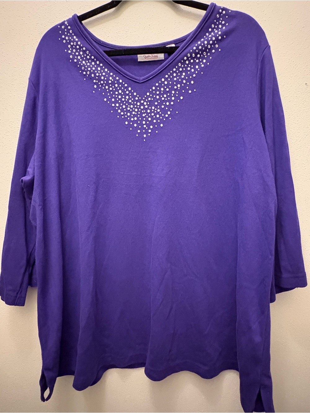 Purple V-Neck Rhinestone Tunic Top